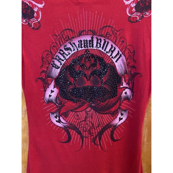 Vintage Y2K Crash And Burn Emo Mcbling Tattoo Alt Studded Mall Punk T Shirt Sz S - Picture 4 of 8